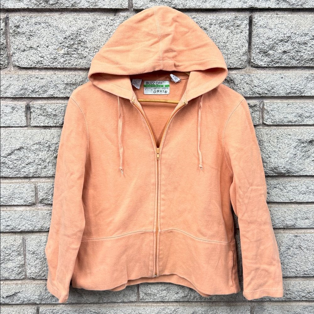 Orvis Buzz Off insect repellent Salmon Zip-Up Hoodie sz Small